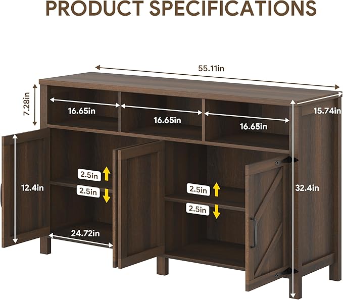 knoworld Buffet Sideboard with Storage Farmhouse with 4 Doors, Dining Room - Image 2