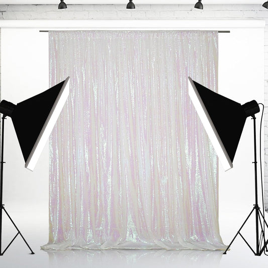 Eternal Beauty White Iridescent Sequin Backdrop, 6x8 Ft Glitter Background Curtains for Shimmer Photography Party Wedding Birthday Back Drop Decor