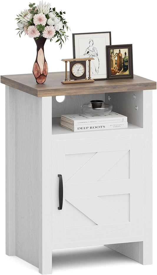 JUMMICO Farmhouse Nightstand, Modern Bedside Table by JUMMICO