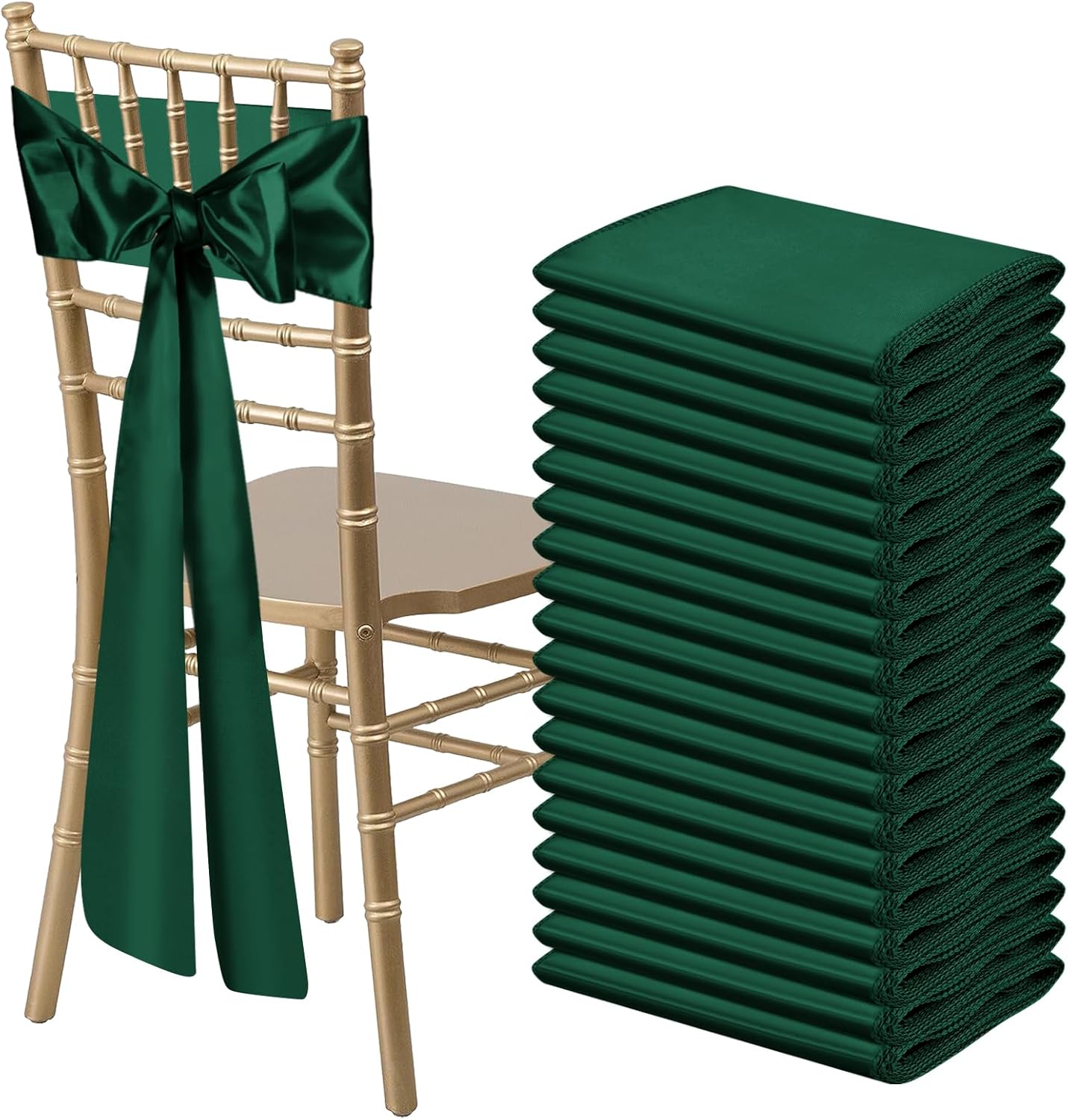 50 PCS Forest Green Satin Chair Sashes Bows Universal Chair Ribbon Ties Back Sash for Wedding Party Reception Events Banquets Hotel Event Chair Cover Decoration (7x108 inch)