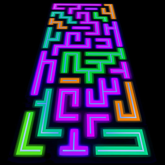 Haull 118 x 39 Inch Neon Light up Dance Floor Glow in The Dark Runner UV Reactive Blacklight Floor Aisle Runner Decor Wall Props for 80s 90s Neon Birthday Party Decorations(Labyrinth)