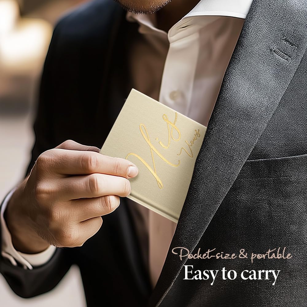 Vow Books His and Hers 2 Pack - 6 x 4 Inch Linen Hardcover Wedding Vow Books with Gold Foil Lettering & Bookmark, Wedding Ceremony Keepsake for Bride and Groom-His and Her Engagement Gift, 48 Pages