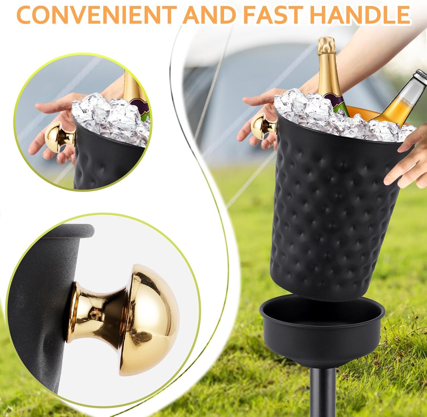 Champagne Ice Bucket with Stand, Stainless Steel Wine Chiller Bucket Stand, Black Gold Ice Bucket with Carrying Handle for Wine Beverage Champagne Beer KTV Club Bar Christmas Party, 92cm 15LB