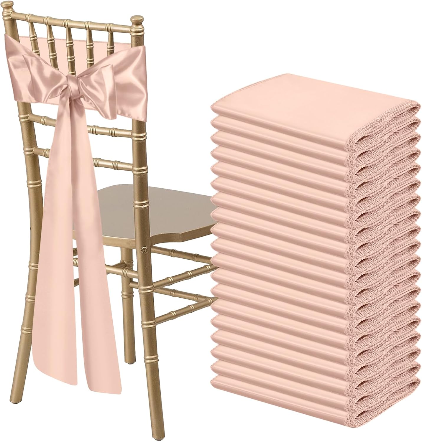 50 PCS Blush Pink Satin Chair Sashes Bows Universal Chair Ribbon Ties Back Sash for Wedding Party Reception Events Banquets Hotel Event Chair Cover Decoration (7x108 inch)