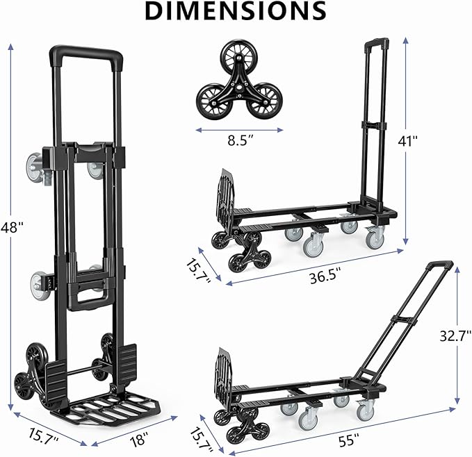 KEDSUM 3-in-1 Convertible Stair Climbing Dolly, 660LBS Heavy Duty Dolly Cart - Image 7
