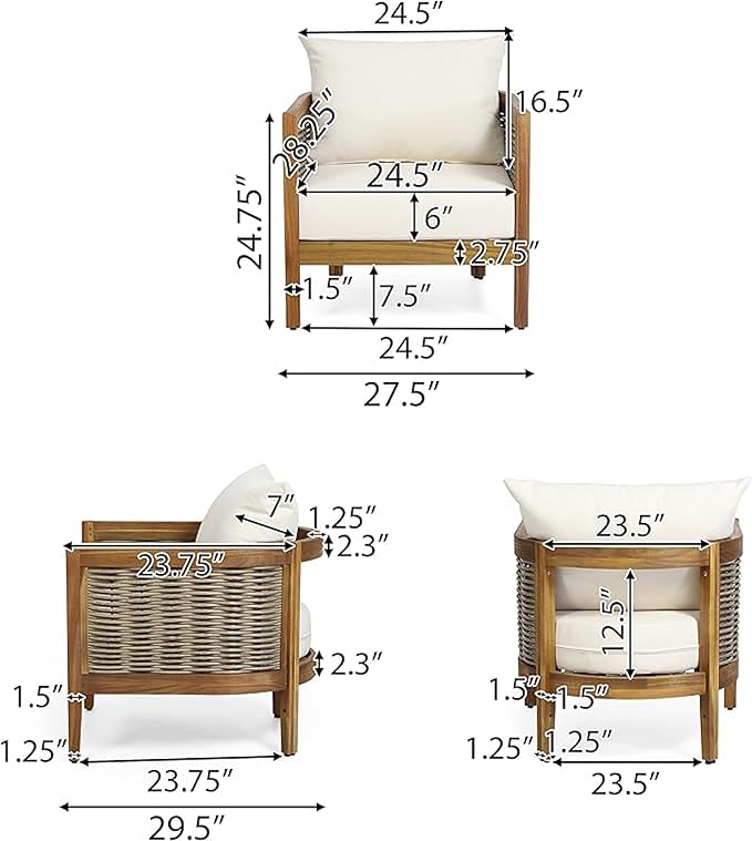 Merax 5-Piece Outdoor Acacia Wood Wicker Conversation Set - Image 2
