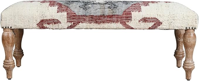 LR Home Off-White/Multicolor Handmade Upholstered Bench - Image 4
