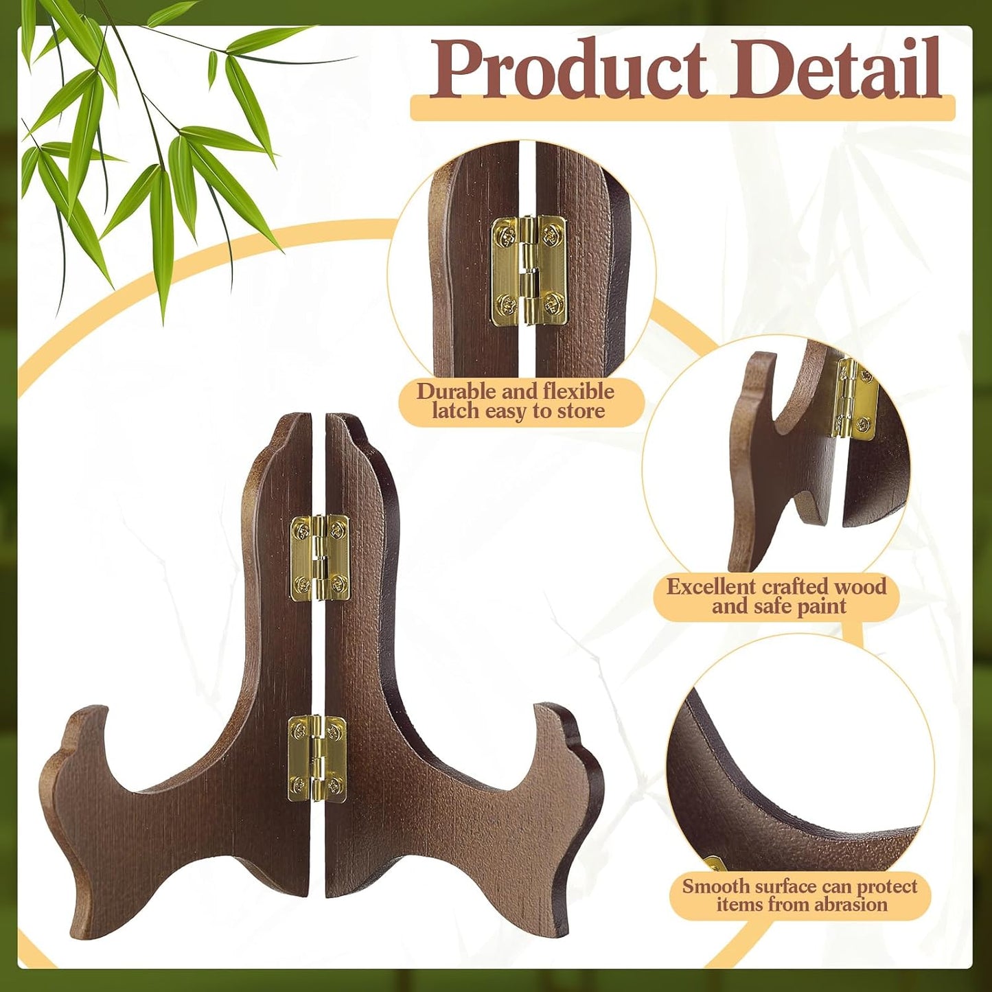 Tatuo 4 Packs Wooden Display Stand Decorative Plate Stands for Display Picture Frame Holder Easels(Brown,4 Inch)