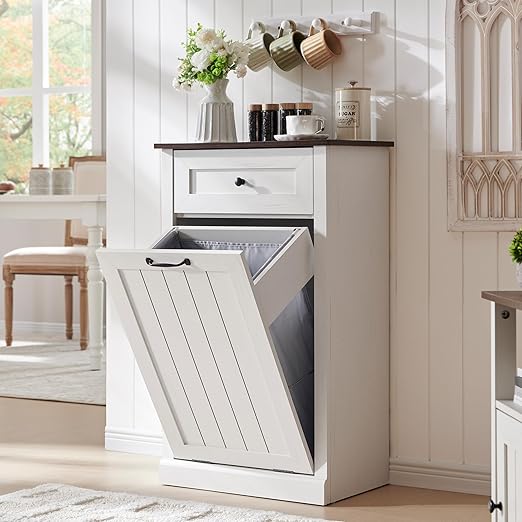 IFGET Tilt Out Trash Can Cabinet, 10 Gallon Farmhouse Laundry Hamper Cabinet by IFGETEnrichYourLivingSpace