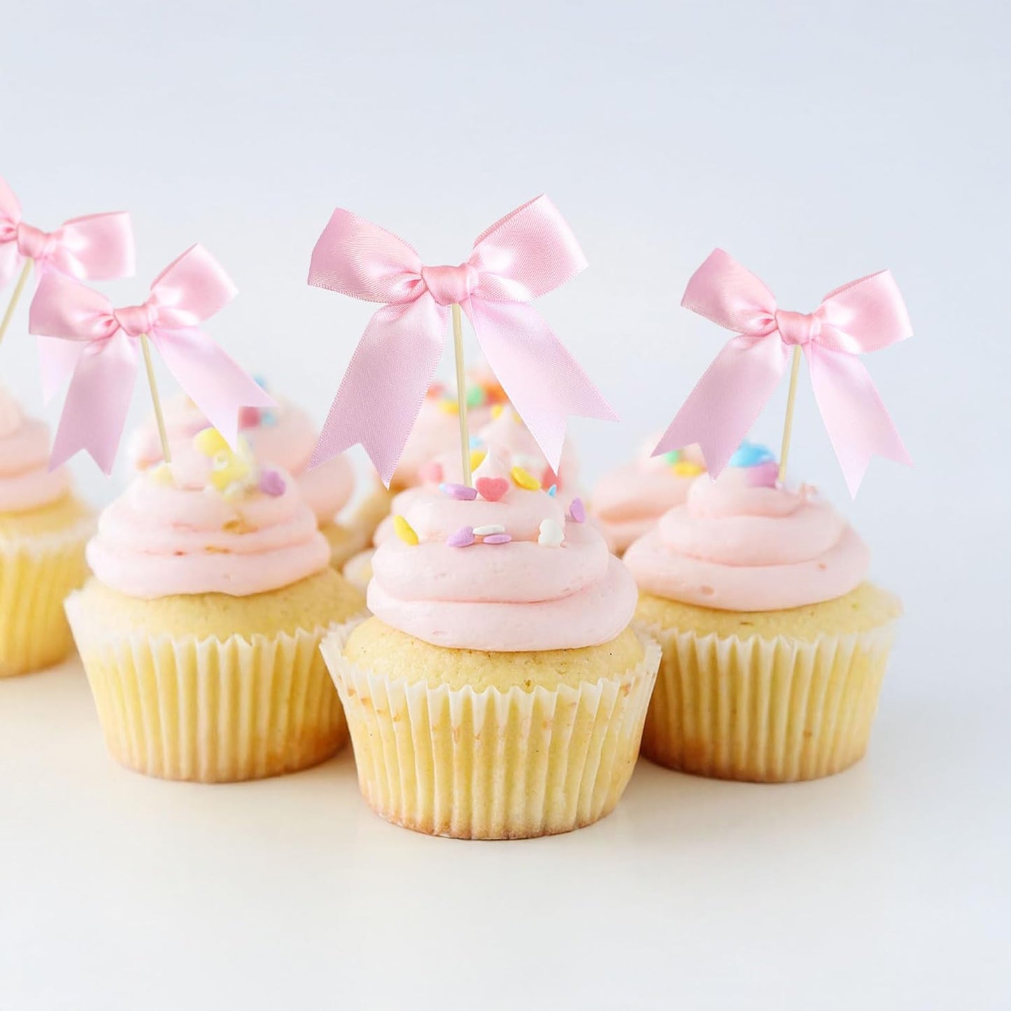 Gyufise 24Pcs Bow Cupcake Toppers Coquette Bow Girls Birthday Cake Decorations Bowknot Cake Toppers Bowknot Cupcake Picks for Baby Shower Birthday Wedding Bridal Engagement Party Supplies Pink