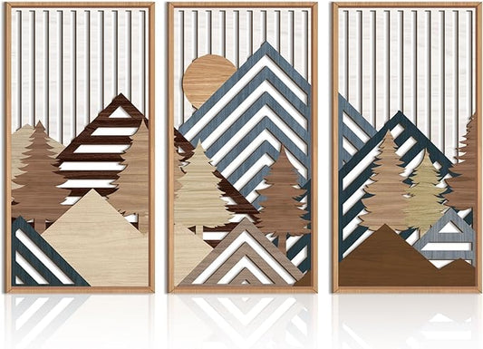 IARTTOP Large Mountain Wood Wall Art 16"x32"x3 Abstract Forest Wall Sculpture by IARTTOP