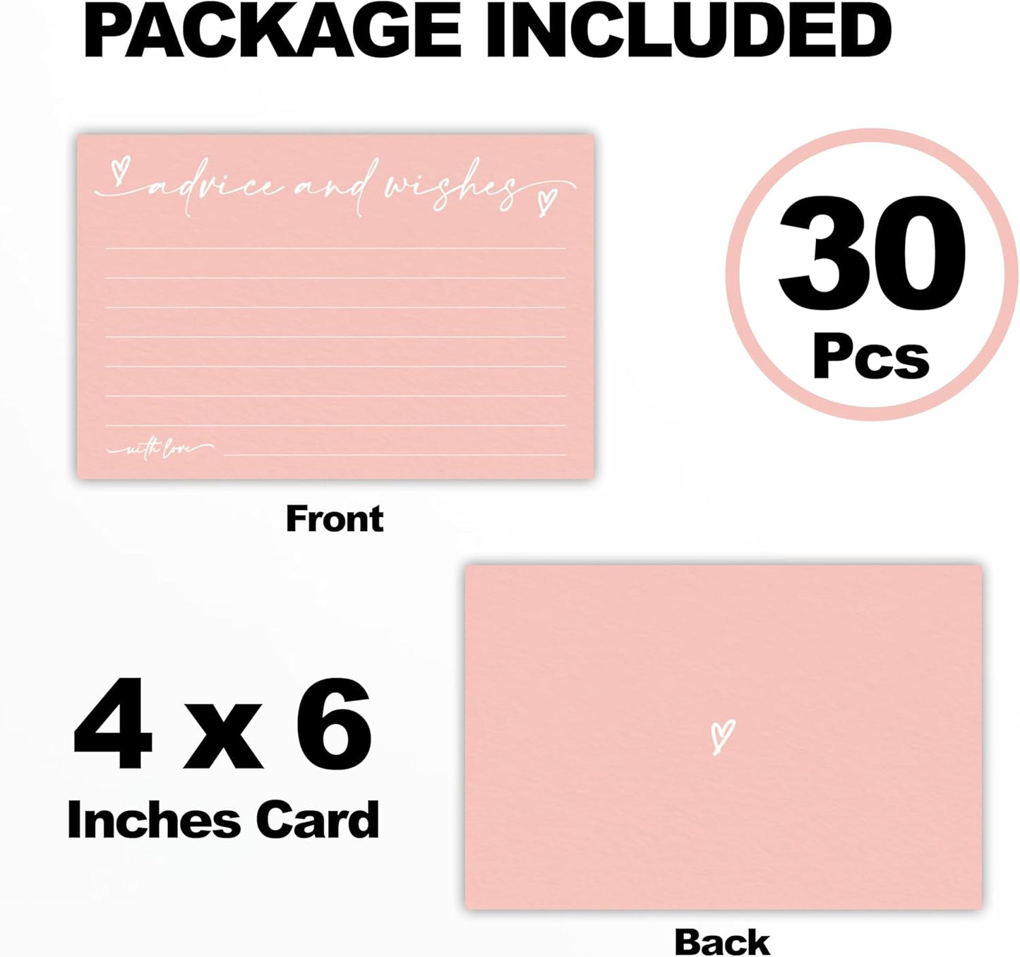 30 Advice & Wishes Cards - Peach Pink - Double Sided Fill-In Advice Cards For Bridal, Wedding, Graduate Party, Mr & Mrs, Retirement, Baby Shower, Party Favor & Supplies - B02