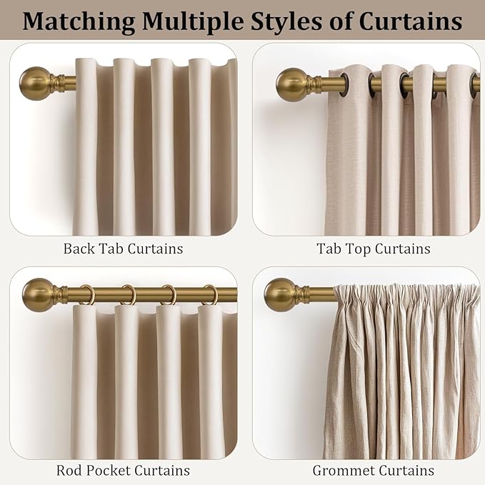 2 Pack Warm Gold Curtain Rods for Windows 28 to 48 Inch 1" Diameter Short Small - Image 4