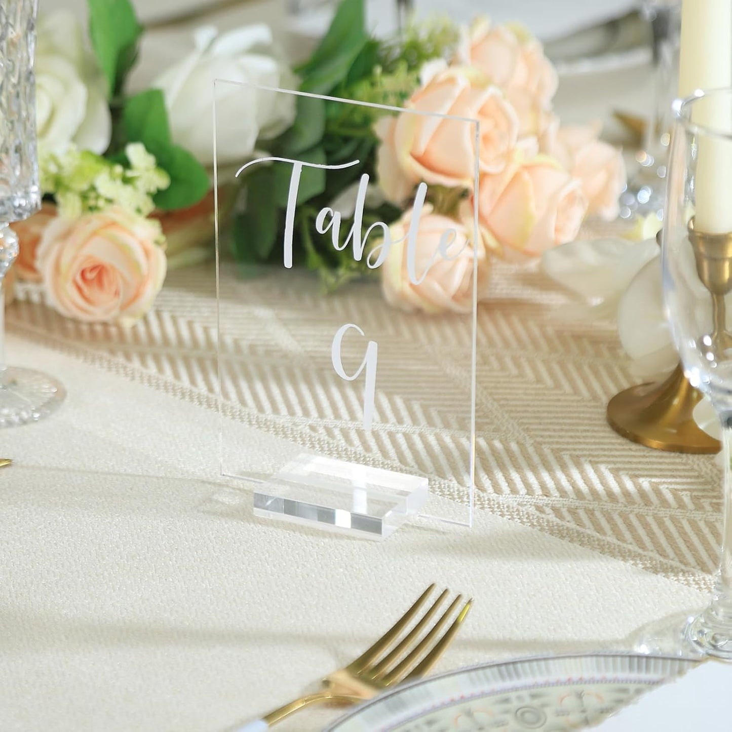 UNIQOOO Acrylic Wedding Table Number 1-30 with Stands | 4x6 inch Printed Calligraphy, Sign and Holder | Perfect for Wedding, Reception, Centerpiece Decoration, Event, Party