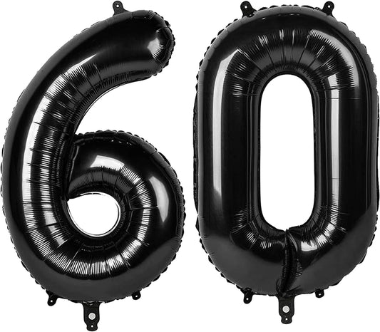 Black Number 60 Balloon 40 Inch Birthday Decorations, Anniversary and Graduation Party Supplies