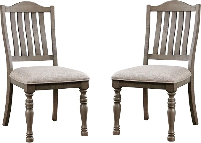 Transitional Style 2pcs Side Chairs Antique Gray Solid Wood Gray Fabric Dining - Image 5