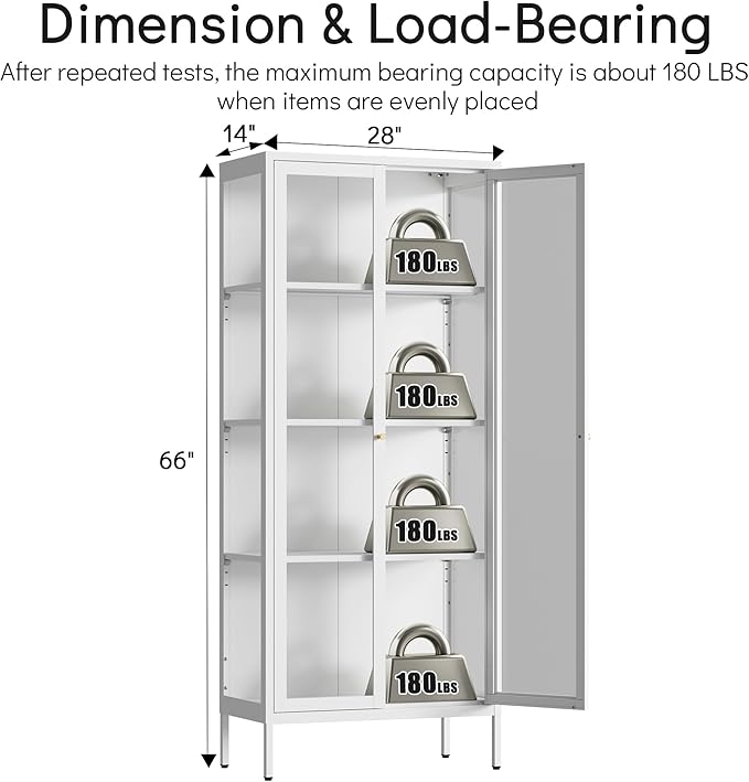 Polup Display Cabinet with 3 Color LED Lights and Tempered Glass, 66 Inch Tall - Image 3