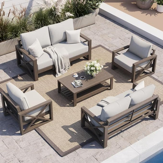 UDPATIO Aluminum Patio Furniture Set, Faux Wood Grain Modern Outdoor Furniture by UDPATIO