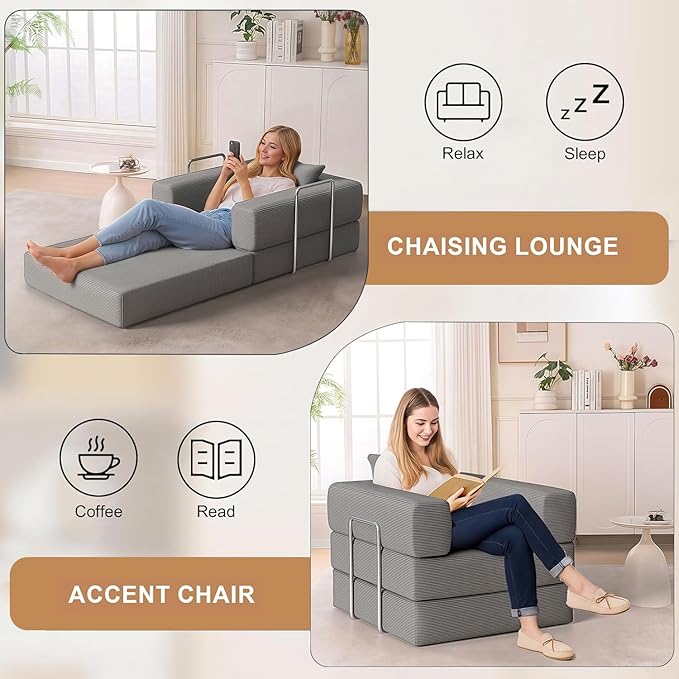 BSHOMGI 2-in-1 Floor Foldable Sofa Couch Convertible Sleeper Chaise Lounge - Image 7