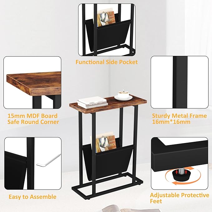 Yusong Narrow Side Table for Small Spaces, Small End Table Set of 2 - Image 6