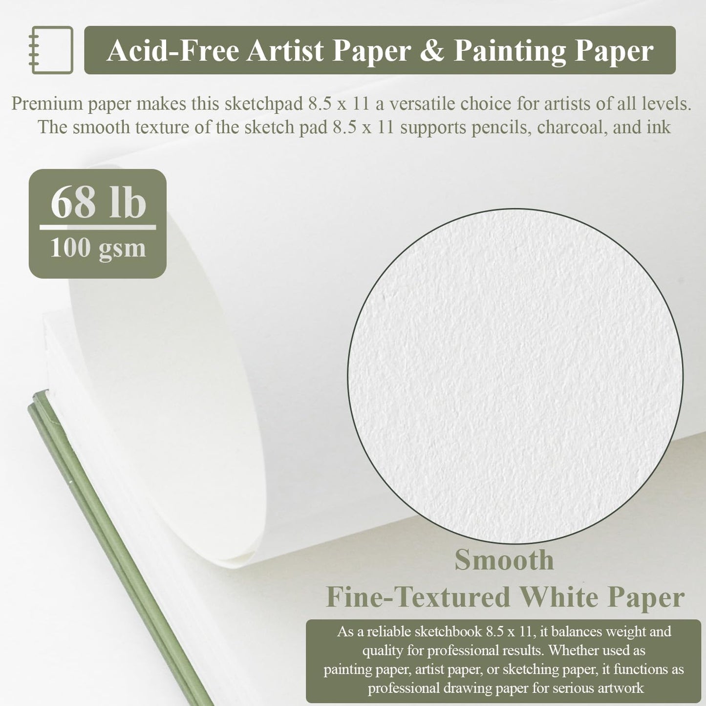 Sketch Book 8.5"x11", Spiral Sketchbook Pack of 2, SuFly 200 Sheets (68 lb/100gsm) Acid Free Sketch Pads for Drawing for Adults Spiral Bound with Hard Cover for Kids & Adults, 100 Sheets Each