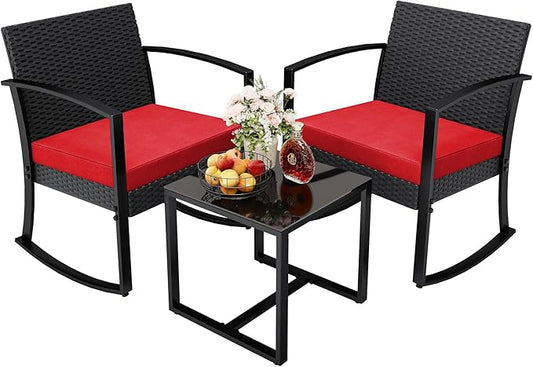 Greesum 3 Piece Outdoor Bistro Set, Imitation Rattan Conversation Set, Patio by BuynowfromGreesum