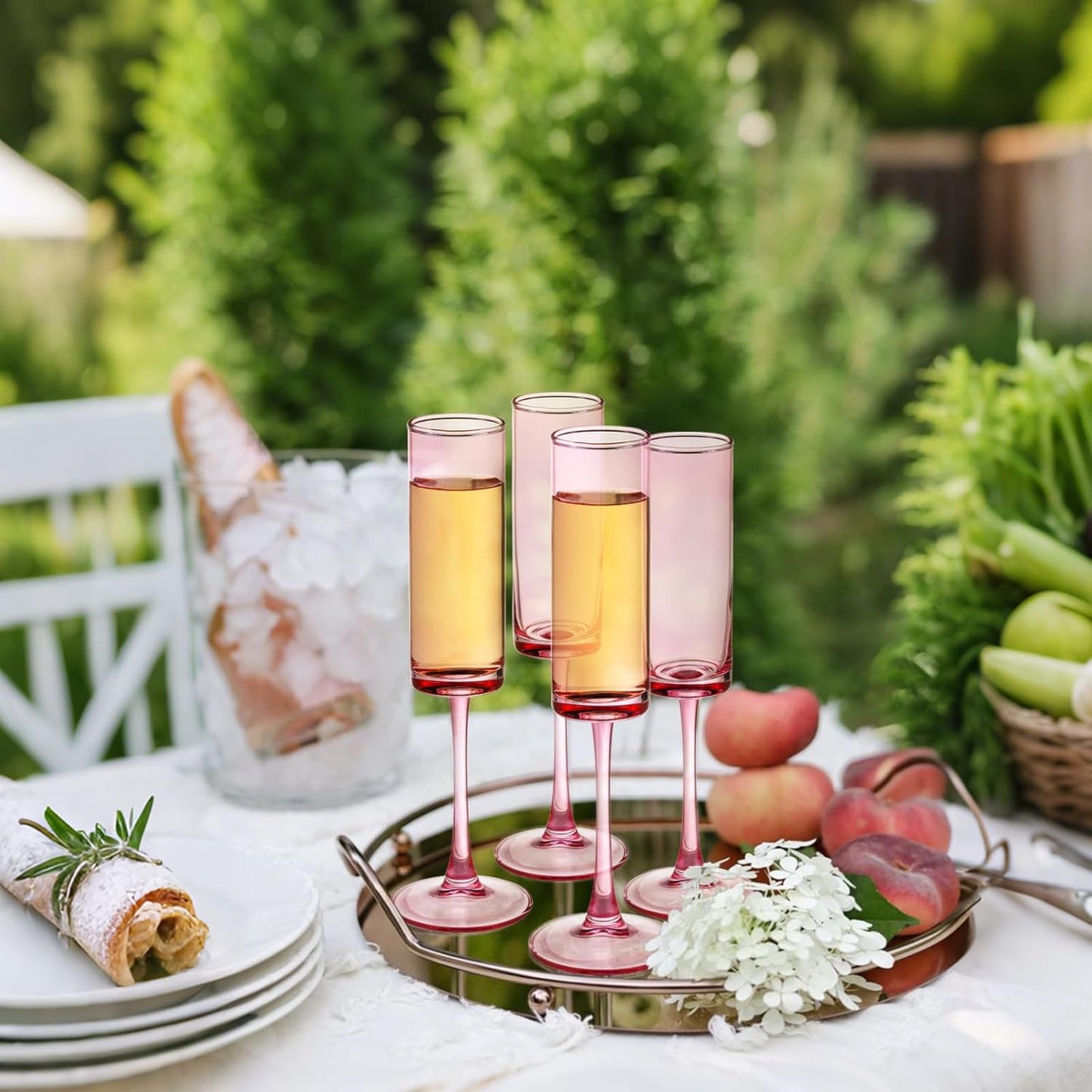 24 Pieces Pink Champagne Flutes 6 OZ Straight Sided Wine Glasses Champagne Long Stem Drinking Colored Glasses,Set of 24 Hand Blown Champagne Flutes Goblets for Wedding Cocktail Cups,Cava, Prosecco