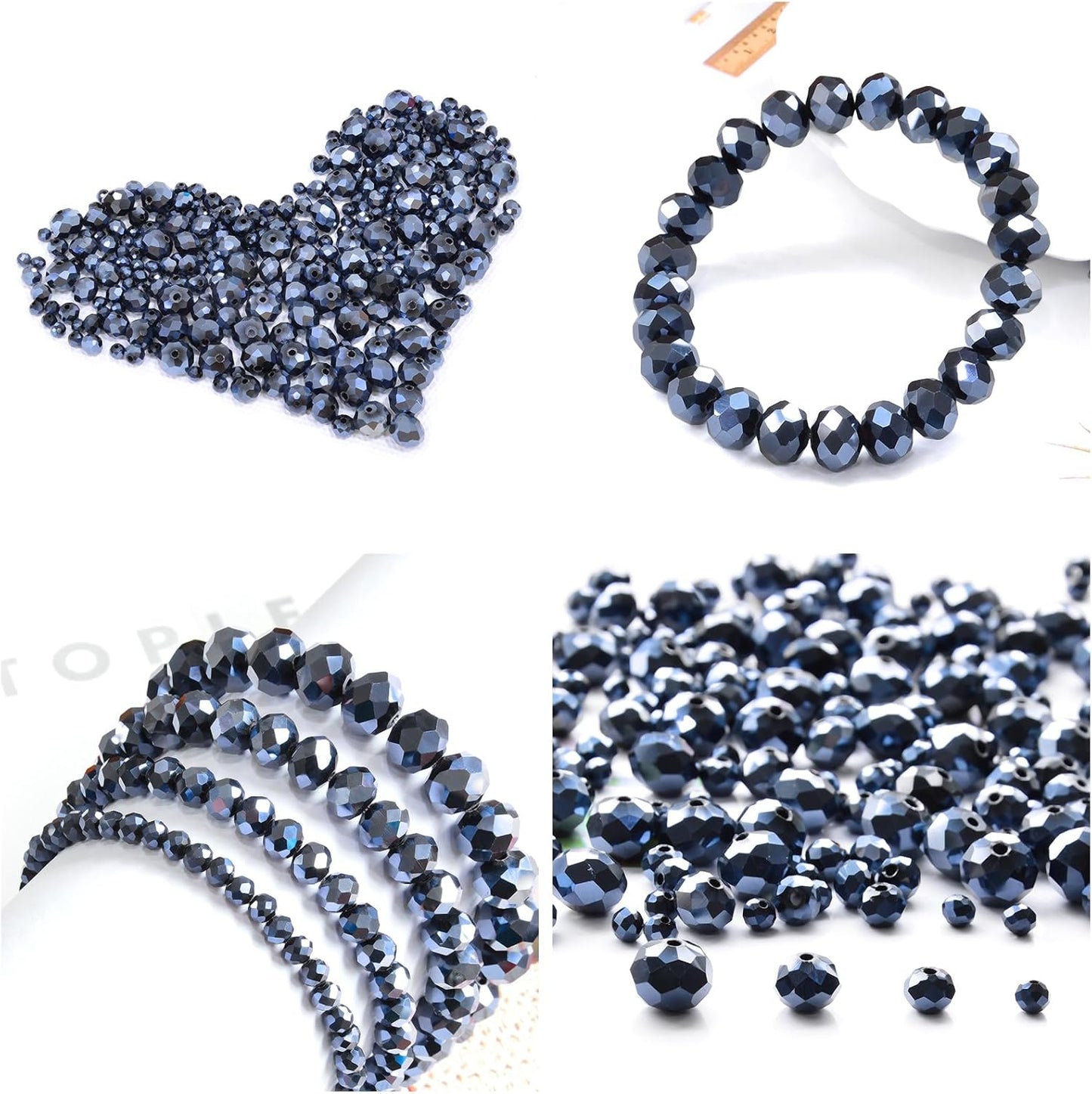 220Pcs 10mm Crystal Glass Beads for Jewelry Making Beads for Bracelets Necklace Pendants Making Supplies(Navy Blue)