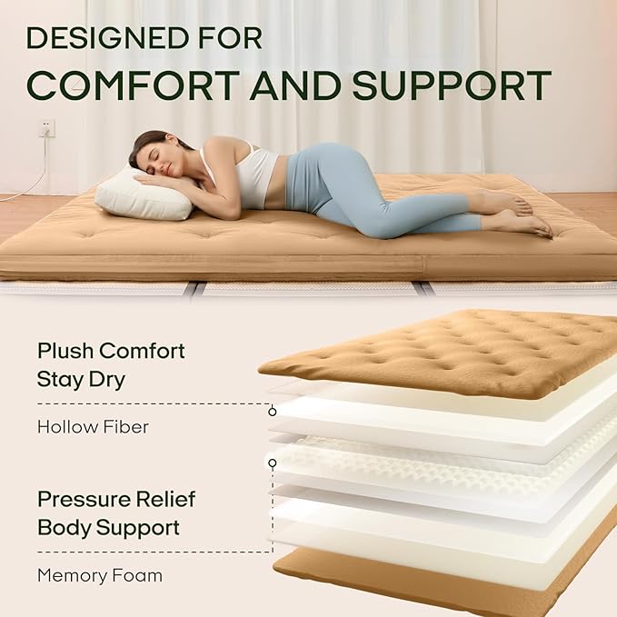 ZonLi Japanese Floor Futon Mattress Full Size 75"x 54", 100% Cotton Cover 4'' - Image 4