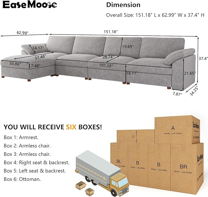 EASE MOOSE Oversized Modular Sectional Sofa, Modern Oversized L Shape Sectional - Image 2