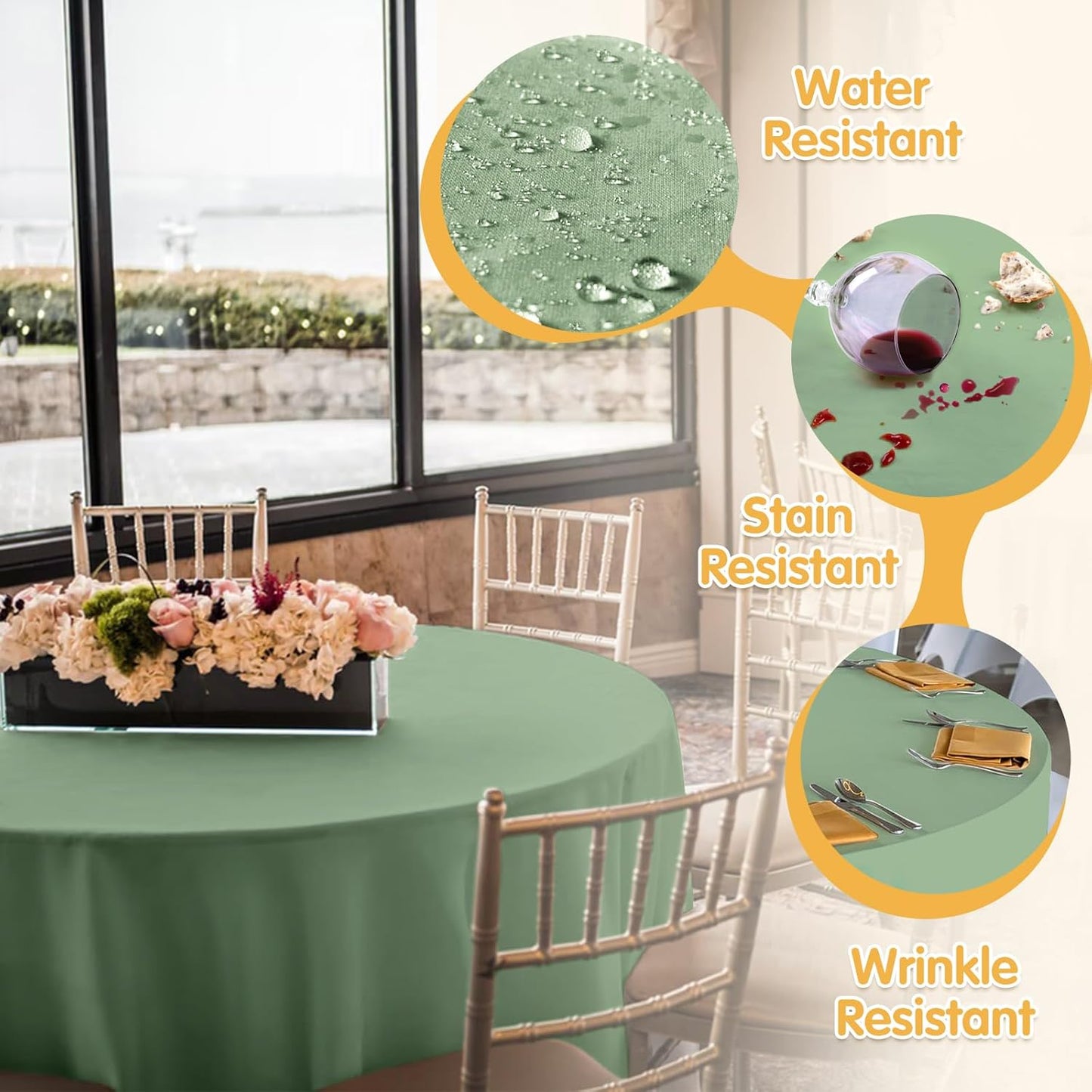 BRILLMAX 6 Pack Sage Green Round Tablecloths 90 Inch - Circle Bulk Linen Polyester Fabric Washable Table Cloth Cover for Wedding Reception Banquet Birthday Party Buffet Restaurant