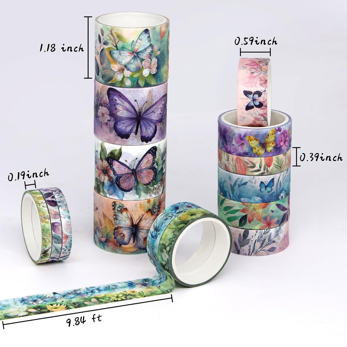 20 Rolls Washi Tape Set - Floral Butterfly Decorative Masking Tape, Adhesive Tape for Bullet Journal Supplies, Junk Journal, Diy Craft, Scrapbooking Supplies, Gift Wrapping, Party Decoration