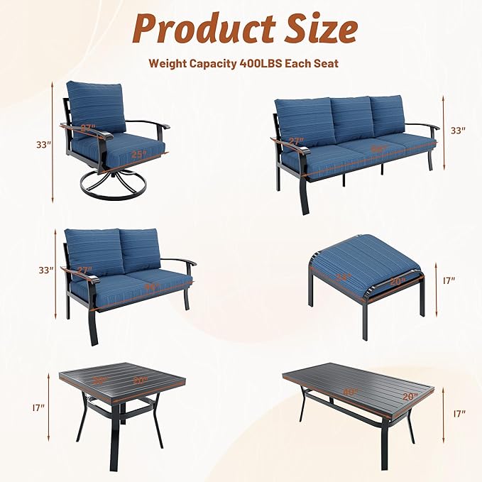 HOMREST Patio Furniture Sets 7 PCS Outdoor Metal Conversation Sets, 360 Degree - Image 6