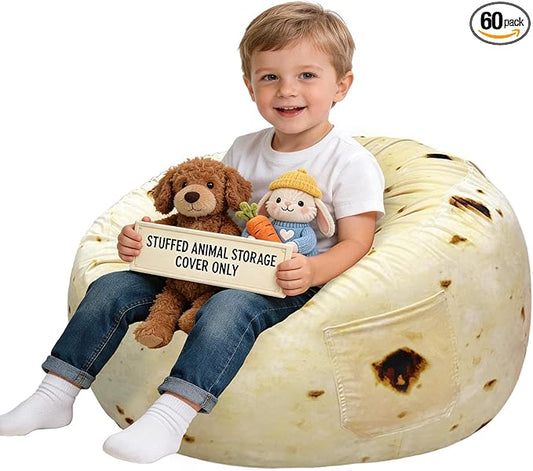 Lukeight Burrito Stuffed Animals Storage Bean Bag Chair Cover by Lukeight