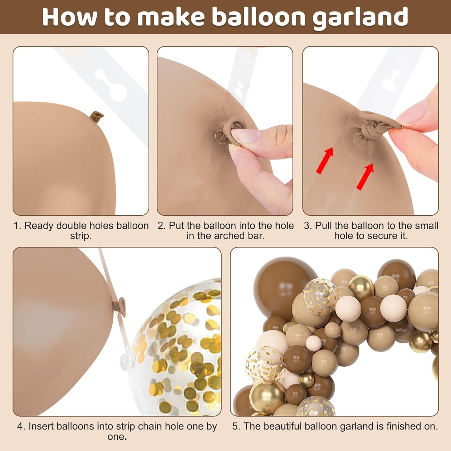 Amandir 153pcs Brown Balloon Garland Arch Kit, Different Sizes 18 12 10 5 inch Brown Nude Latex Metallic Confetti Gold Balloons for Neutral Bear Baby Shower Safari Birthday Party Decorations Supplies