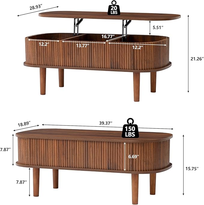 Fully Assembled Fluted Lift Top Coffee Table - Image 2