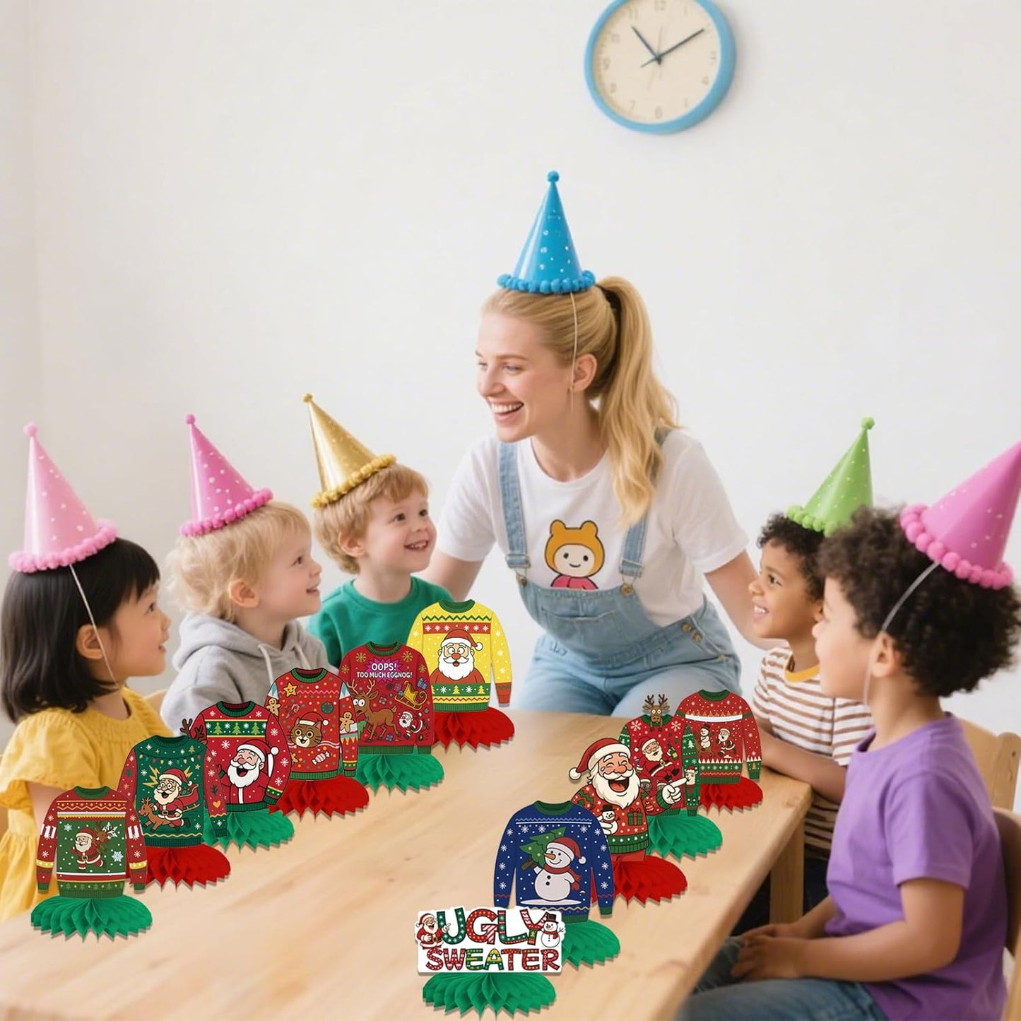 12Pcs Christmas Ugly Sweater Party Decorations Ugly Sweaters Honeycomb Centerpieces Xmas Table Topper Christmas Table Centerpieces for Merry Christmas Winter Holidays Party Supplies