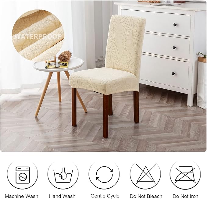 Genina Waterproof Chair Covers for Dining Room Set of 2, Stretch Jacquard - Image 7
