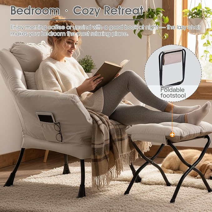 Lazy Chair with Ottoman, Large Accent Chair with Ottoman and a Throw Pillow - Image 6