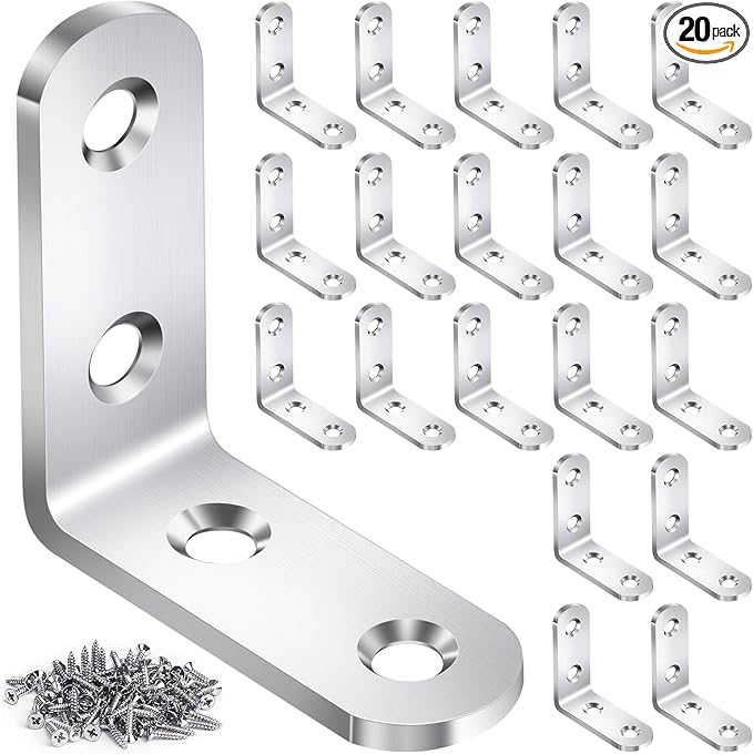 20PCS L Bracket Corner Brace Sets, Stainless Steel L Brackets by DOUDOULE