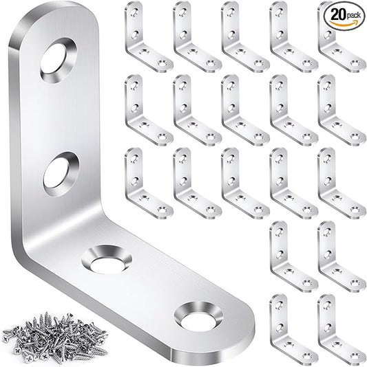 20PCS L Bracket Corner Brace Sets, Stainless Steel L Brackets by DOUDOULE