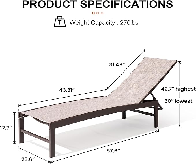 Crestlive Products Outdoor Lounge Chairs, Aluminum Pool Chaise Lounge Chairs - Image 2