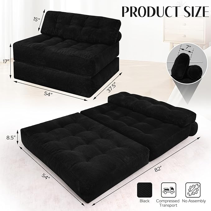 HABUTWAY Folding Sofa Bed, Foldable Floor Sofa Lounge w/Dual-Pillow & Handle - Image 2