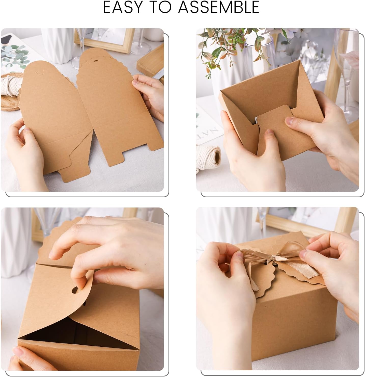 VGOODALL 10PCS Gift Boxes, 4.7" x 4.7" x 3.5" Brown Candy Boxes with Ribbon Mini Kraft Paper Party Favors for Candy Cookie Chocolate Gifts,Party Supplies