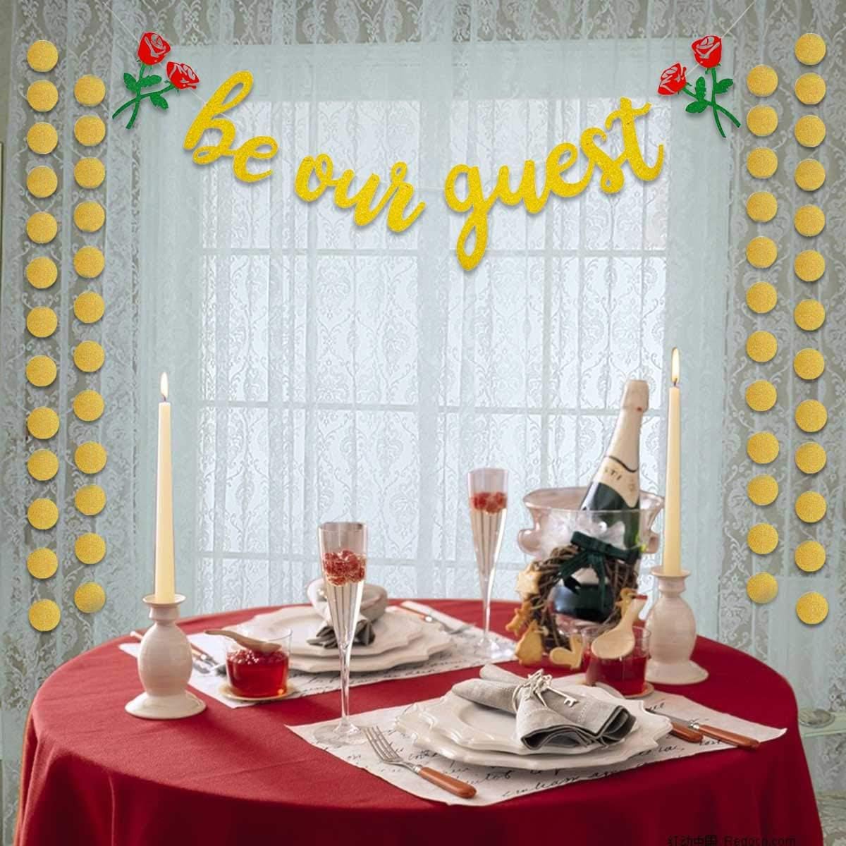 Be Our Guest Gold Sign Banner - Reception Banner for Beauty And The Beast Party, Bridal Shower, Wedding, Engagement, Bachelorette, Baby Shower, Birthday, Housewarming Decorations