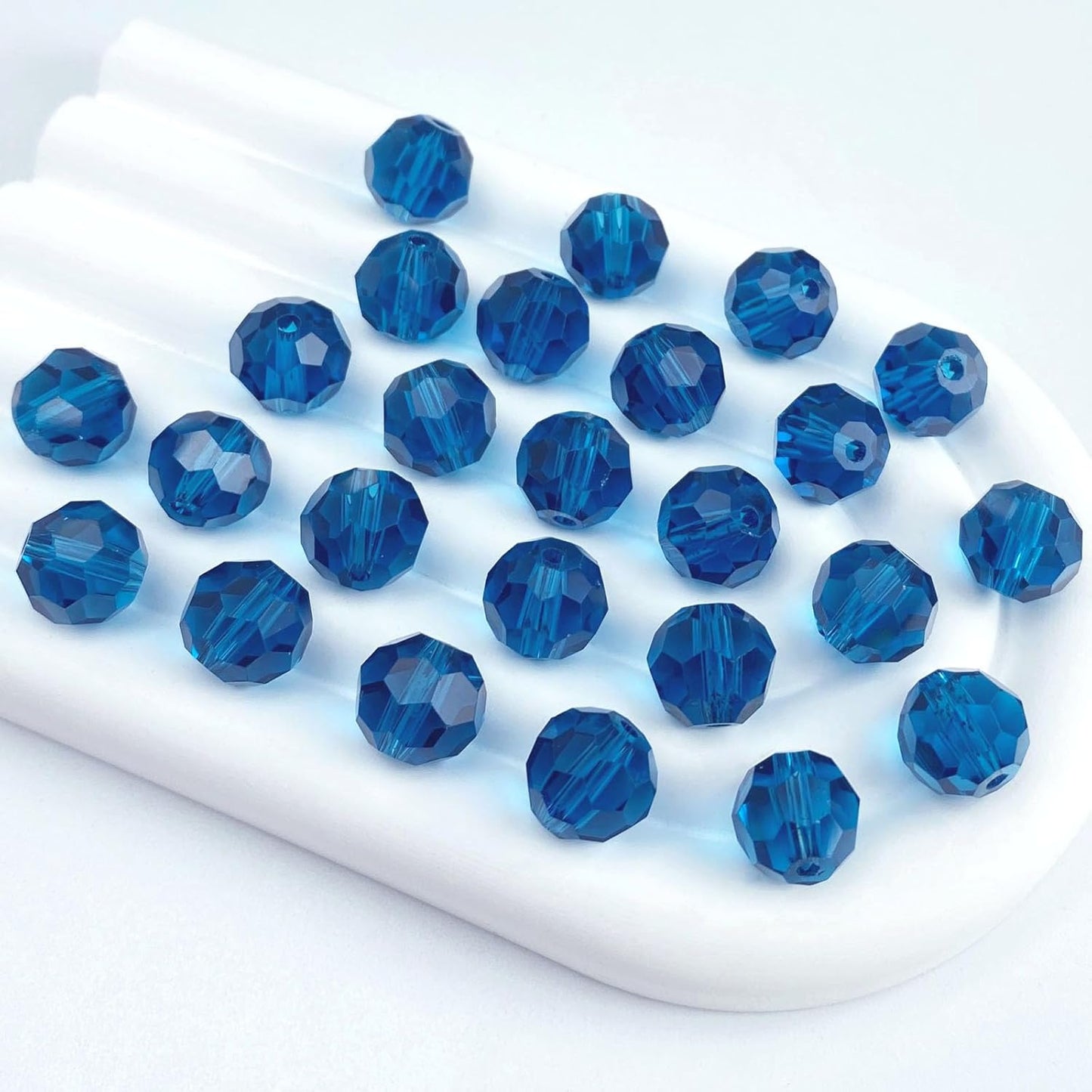 200 PCS 6mm Crystal Glass Beads Round Multiple Faceted Loose Spacer Glass Beads for DIY Handcrafte Bracelet Necklace Earring Jewelry Making(Peacoca Blue)