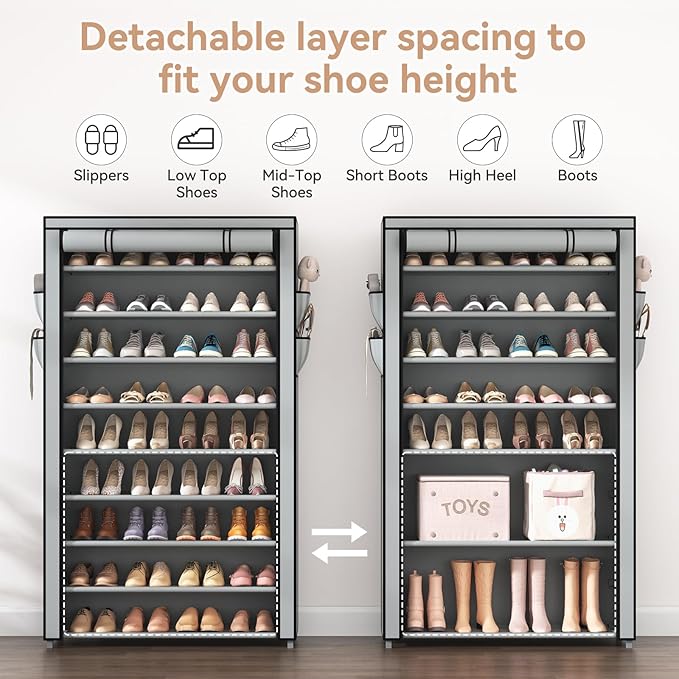 LANTEFUL Shoe Rack with Covers 10 Tier Tall Shoe Rack Organizer Large Capacity - Image 7
