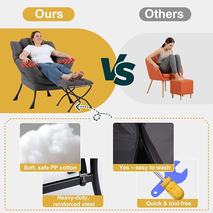 Lazy Chair with Ottoman, Large Accent Chair with Ottoman and a Throw Pillow - Image 7