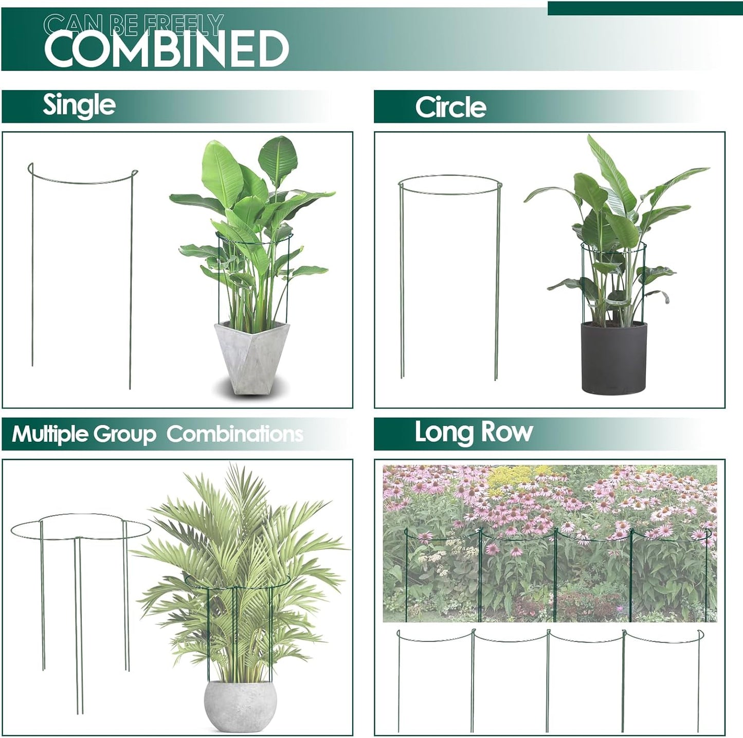 12 Pack 30 inch Plant Support Stakes, Heavy-Duty Half Round Peony Support, Garden Plant Stakes Cage for Outdoor Plants, Peony, Tomato, Hydrangea, (15ln Support +15ln Stainless Extension Tubes)