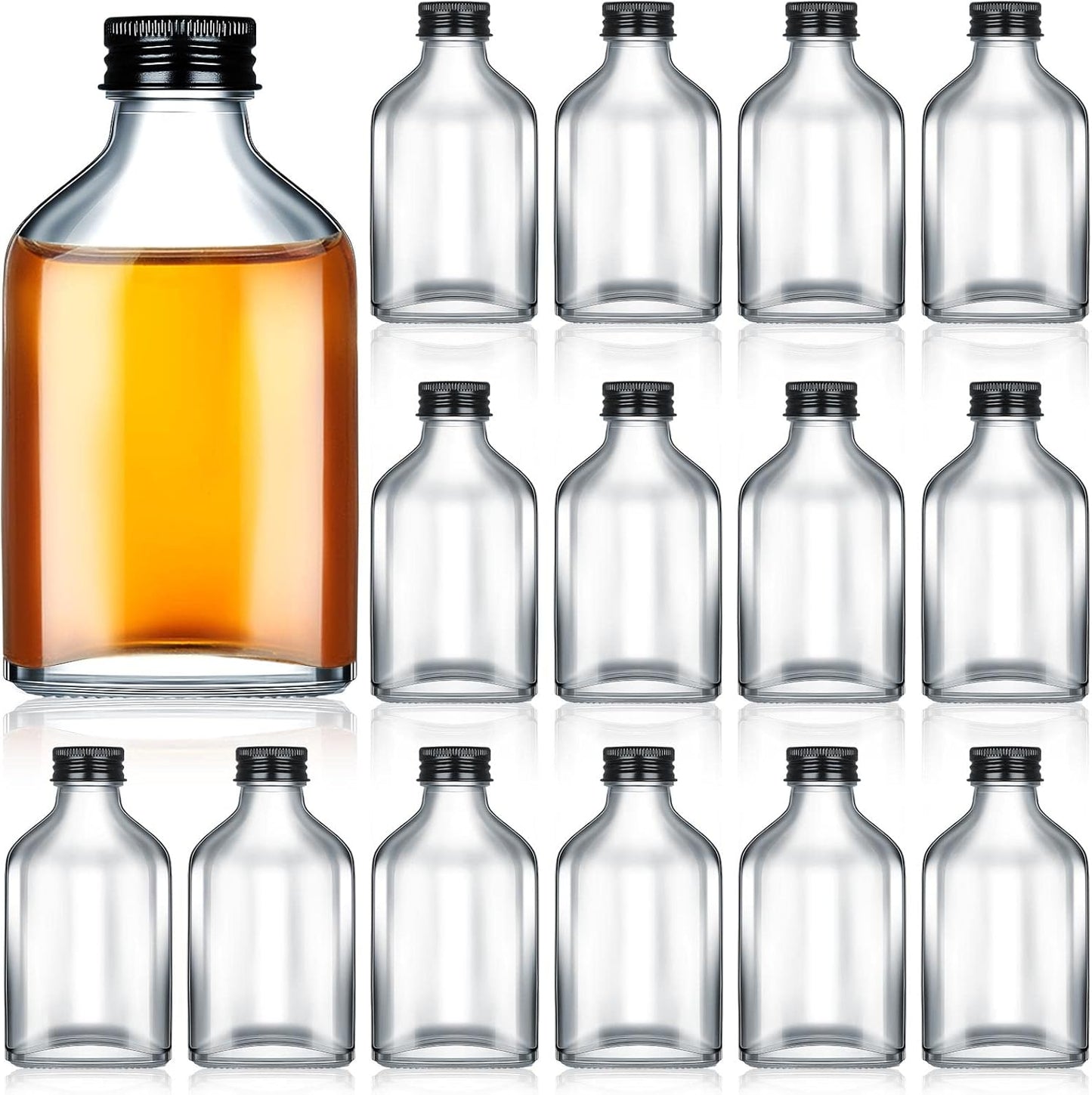 Patelai 32 Pcs Clear Glass Bottles with Caps Mini Glass Flask Liquor Bottles Empty Alcohol Shot Bottling Small Champagne Container DIY Gift for Halloween Wine Beverages Liquor Drinks Oil Beer (100 Ml)